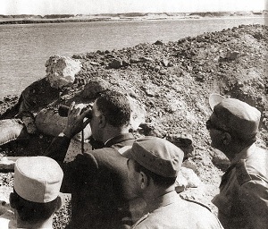 President Nasser's visit to the Suez front with Egypt's top military commanders during the War of Attrition.