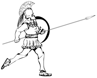 A Greek hoplite armed with an aspis and a doru
