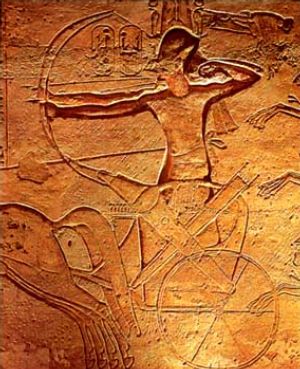 Ramesses atop chariot, at the battle of Kadesh. 